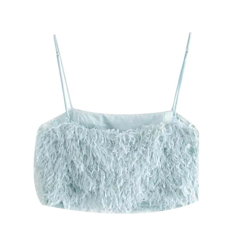 Комплект из двух предметов женские топы с перьями Модный женский комплект синей