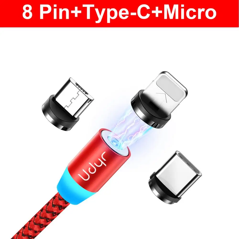 Udyr Магнитный Micro usb type C кабель для iphone samsung Android 2 м Быстрая зарядка магнит Зарядное устройство USB кабель провод для мобильного телефона шнур - Цвет: Red Cable 3 Plug
