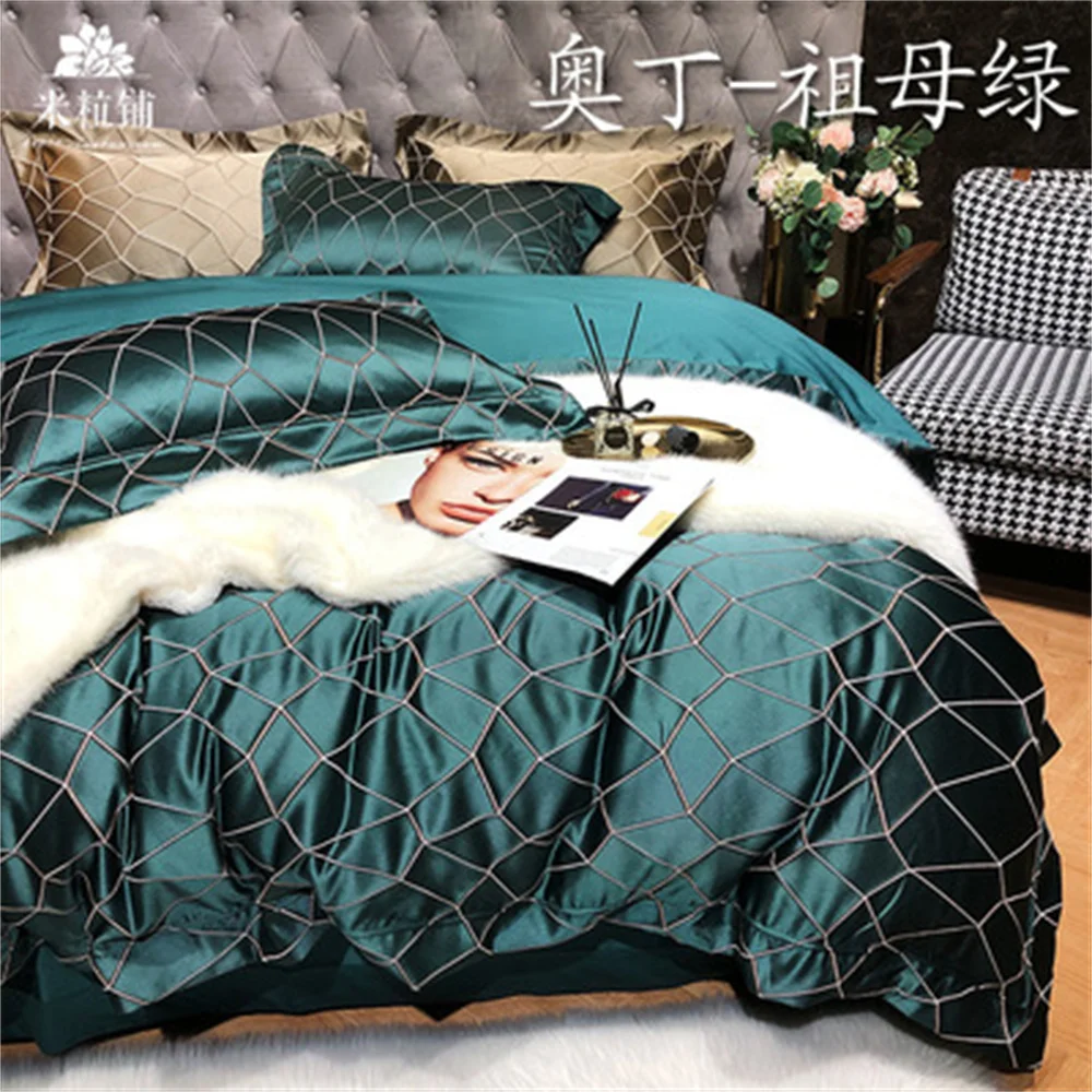 

Italian Modern Geometric Bedding Set European Luxury Pure Cotton Duvet Cover Sheet Pillowcase Royal King Queen Bedding 4pcs