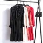 Платье женское средней длины с длинным рукавом, модное однотонное красное черное офисное платье в стиле ретро, одежда для женщин, осень-весна 2020