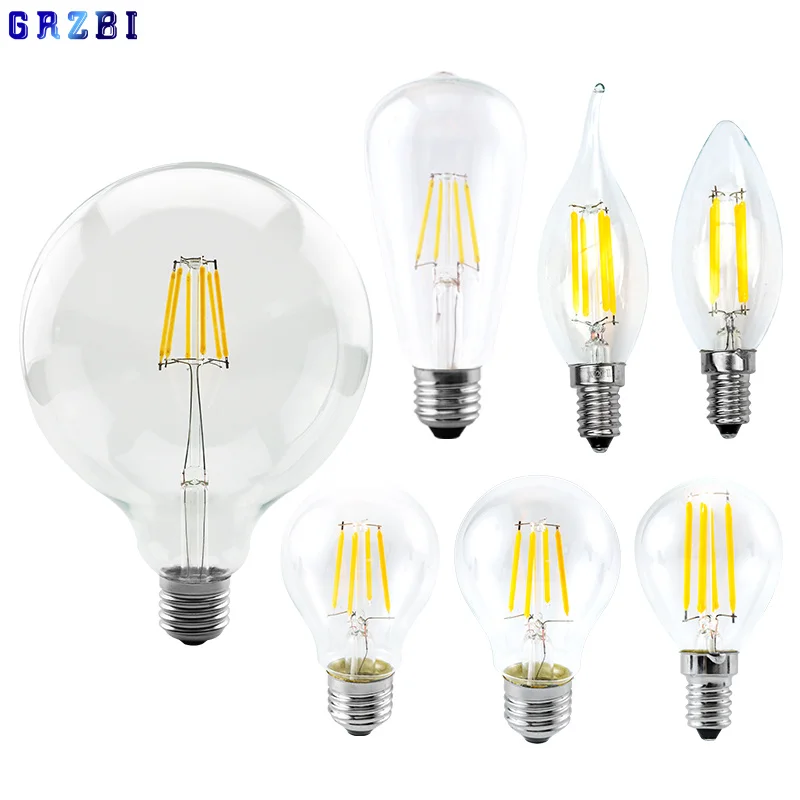 Ретро Эдисон E27 E14 светодиодный лампы накаливания 220V 240V светильник лампочка C35 G45