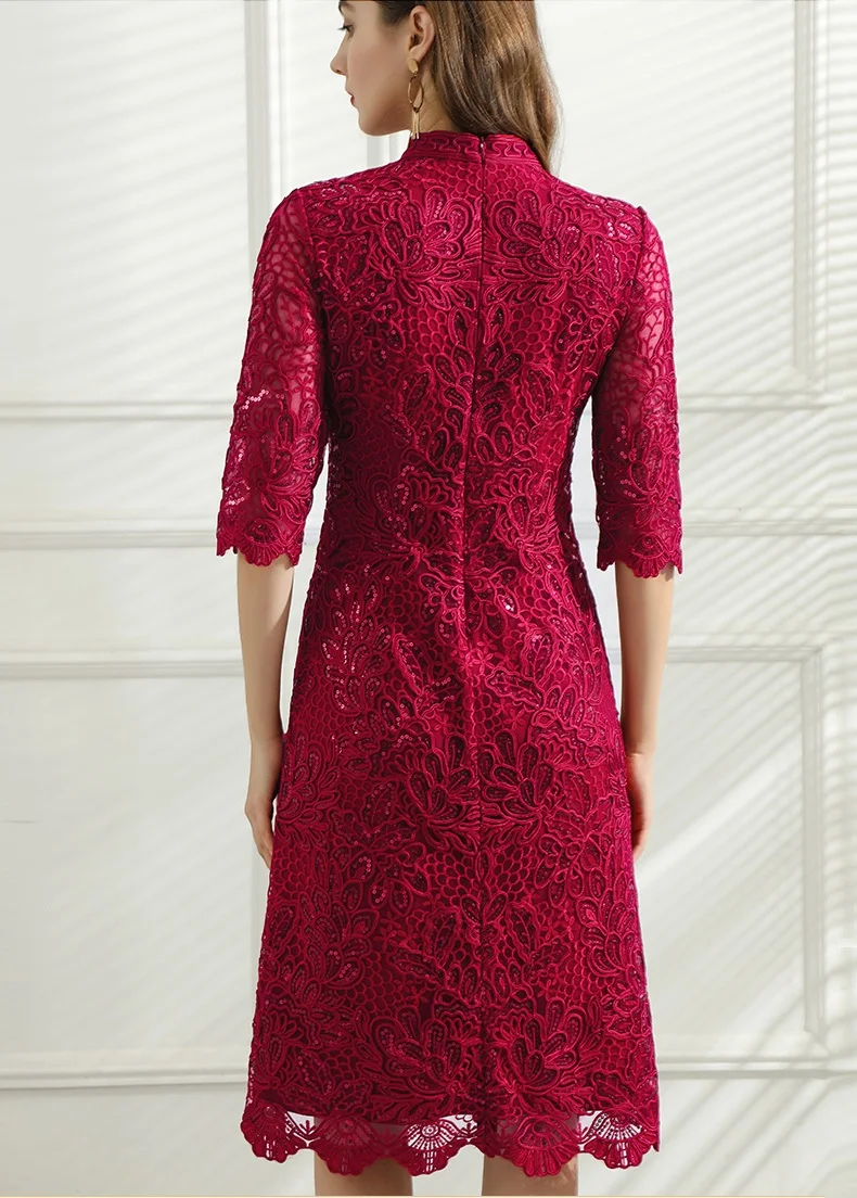 

Size Dress Plus Vestidos De Fiesta 2021 Spring Summer Bride Mother Woman Allover Sequined Embroidery Elegant Red Dress Female