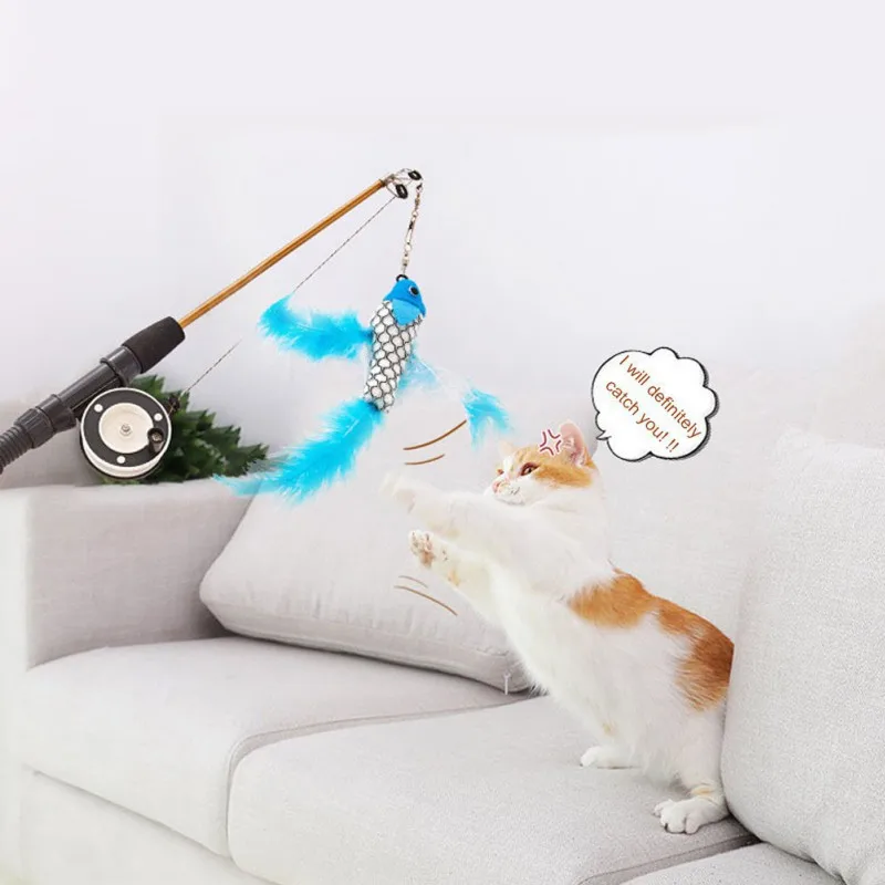 

Pet Cat Creative Interactive Toys Feather Funny Cat Stick Retractable Telescopic Fish-shaped Fishing Rodtoy Color Random Color