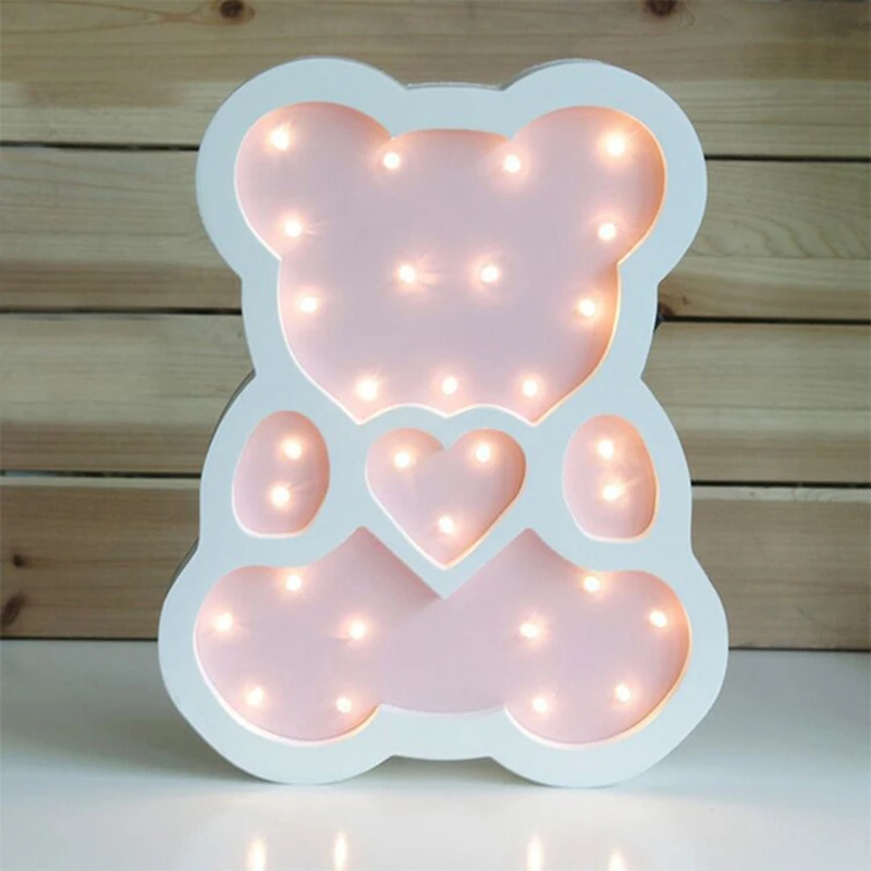 Wooden Bear Led Night Light Cartoon Bedside Wall Lamp Children Baby Kids Bedroom Home Decorative Lighting Blue | Лампы и освещение