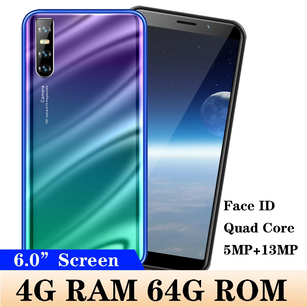 K10 4G Оперативная память 64G Встроенная смартфонов 4 ядра 5MP + 13MP Android мобильных
