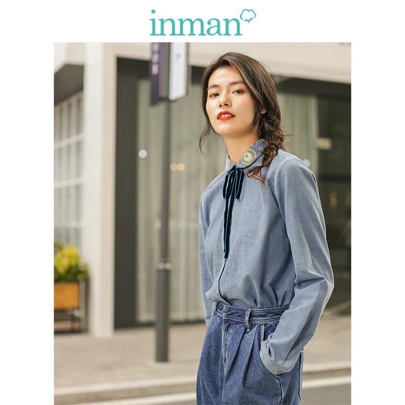 INMAN 2019 Зима Новое поступление 100% хлопок шнуровка вышивка отложной воротник
