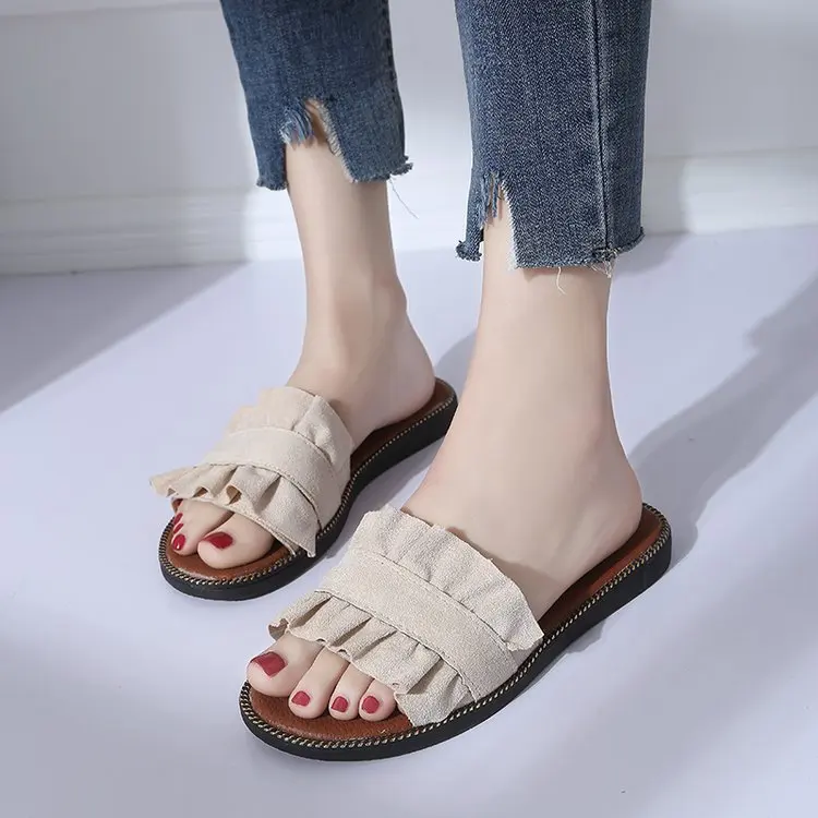 Женские пляжные шлепанцы удобные сланцы летняя Стильная джинсовая обувь милые