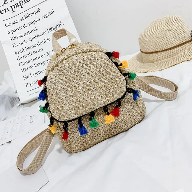 Новый Рафинированный соломенный рюкзак с жемчугом bolso ratan mujer корейский стиль 2020