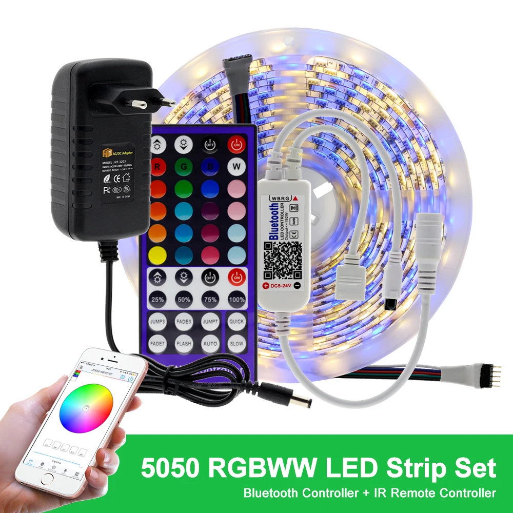 Wifi/Bluetooth RGB RGBW набор светодиодных лент DC12V Светодиодная лента 5050 5 м 300 светодиодный s+ wifi/Bluetooth контроллер+ адаптер питания - Испускаемый цвет: Bluetooth RGBWW