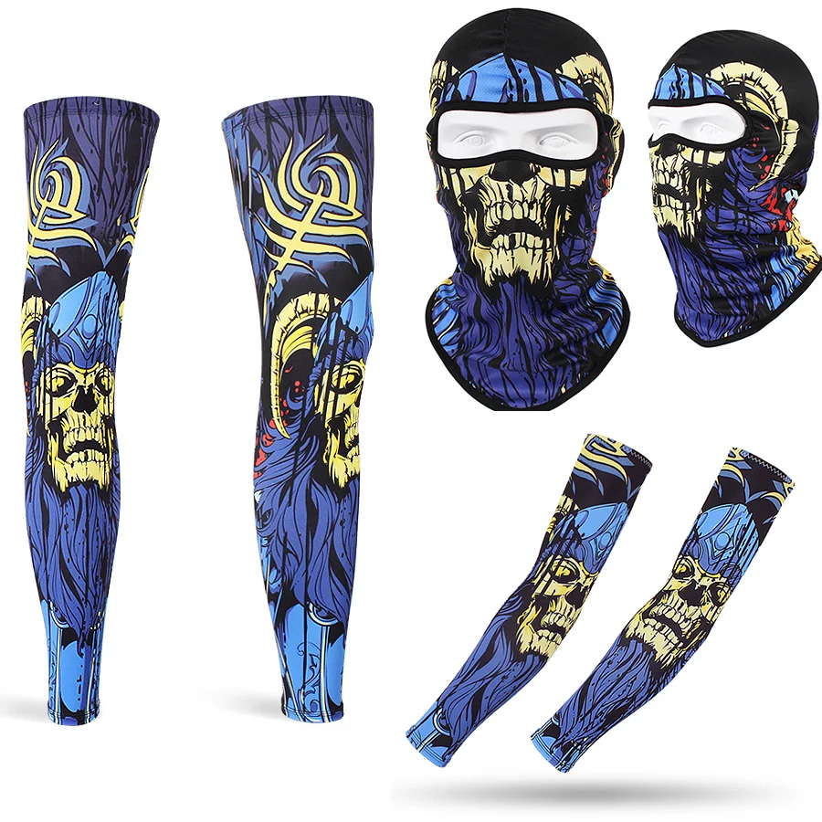 

3 PCS Sports Cycling Sunscreen Suit Leg And Arm Guards Balaclava Motorcycle Face Mask Lycra Moto Biker Wind Cap Ski Mask
