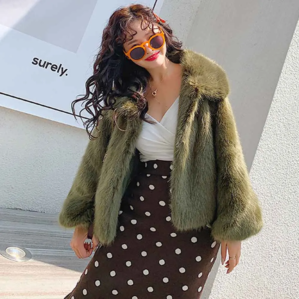 FIRSTTO 2019 корейский Стильный армейский зеленый искусственный норковый мех лацкан