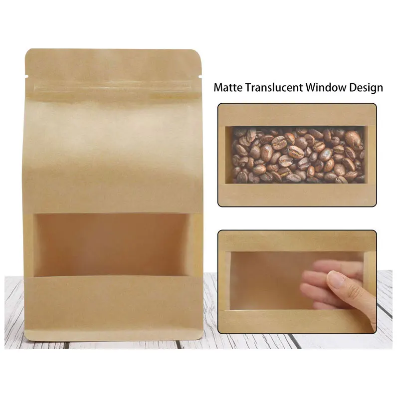 50pcs stand up bagskraft zip lock matte window reusable sealing all purpose food storage pouches reclosable for nuts beans tea free global shipping