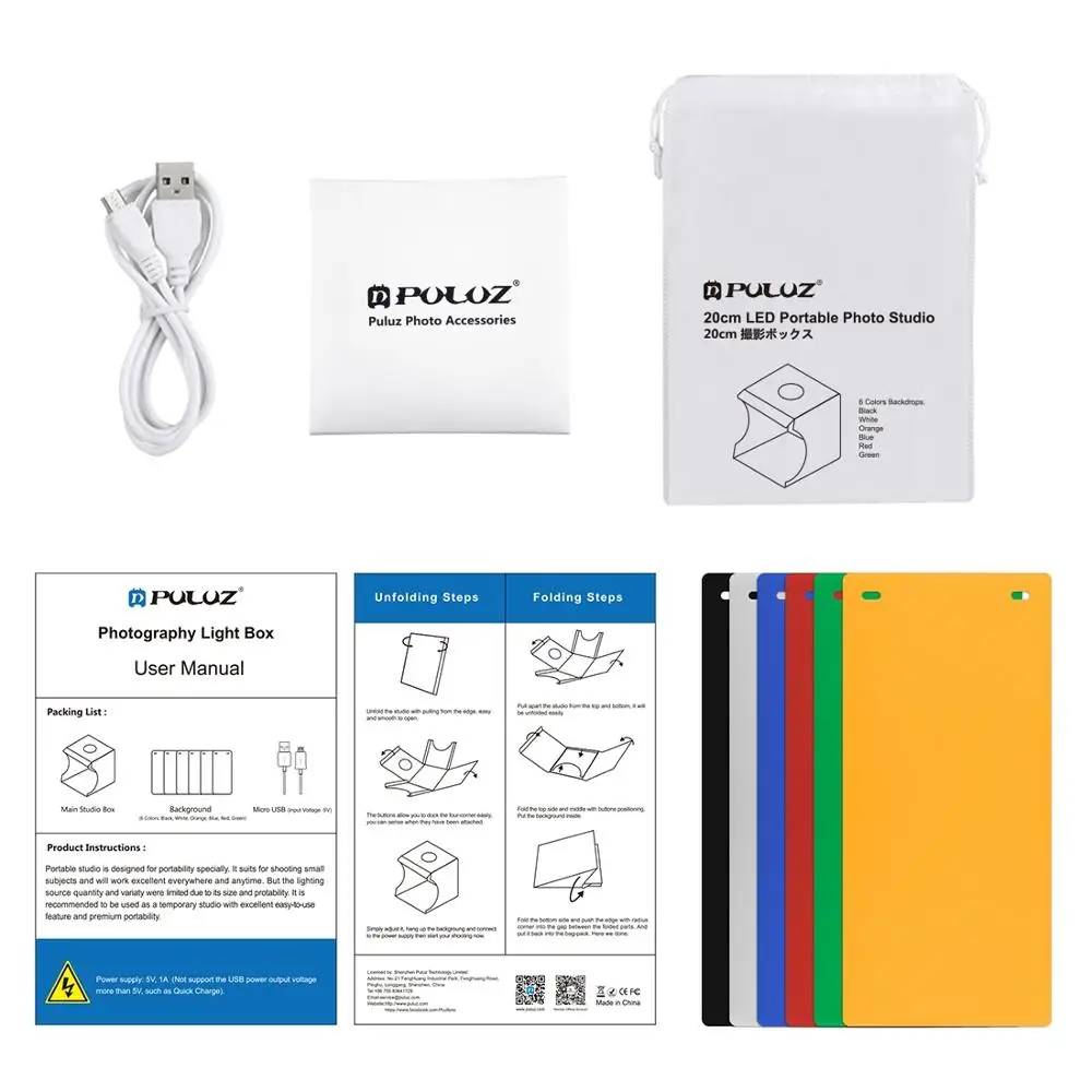 

PULUZ-Mini caja de luz LED para estudio fotogrfico, caja de luz blanca para estudio fotogrfico, 6 colores, 20cm