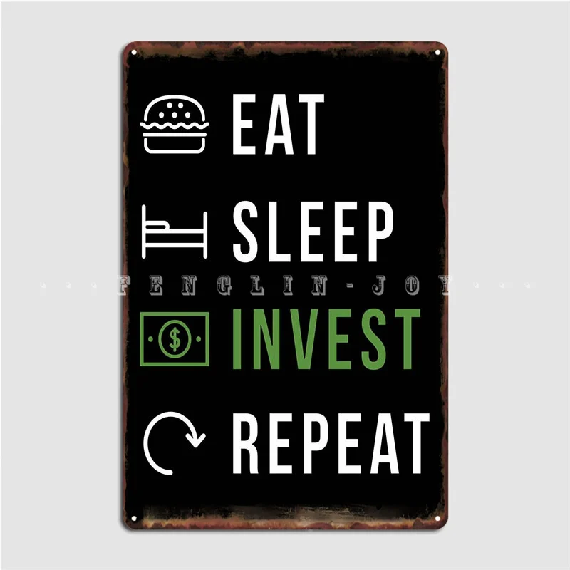 Металлический плакат с надписью Eat Sleep инвести - Фото №1