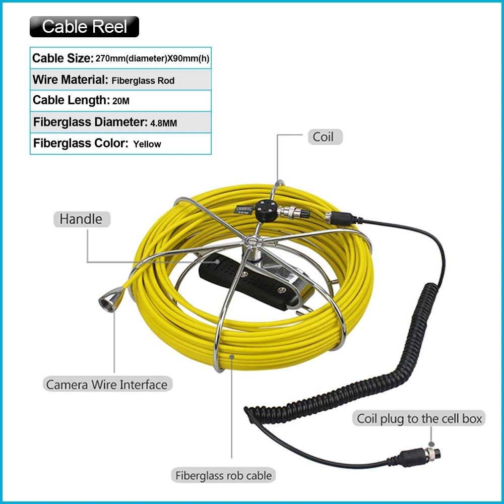 

1000TVL 23mm Lens Industrial Endoscope 7 Inch Monitor 20M Cable Pipe Inspection Camera System 12Pcs White LED With DVR Function
