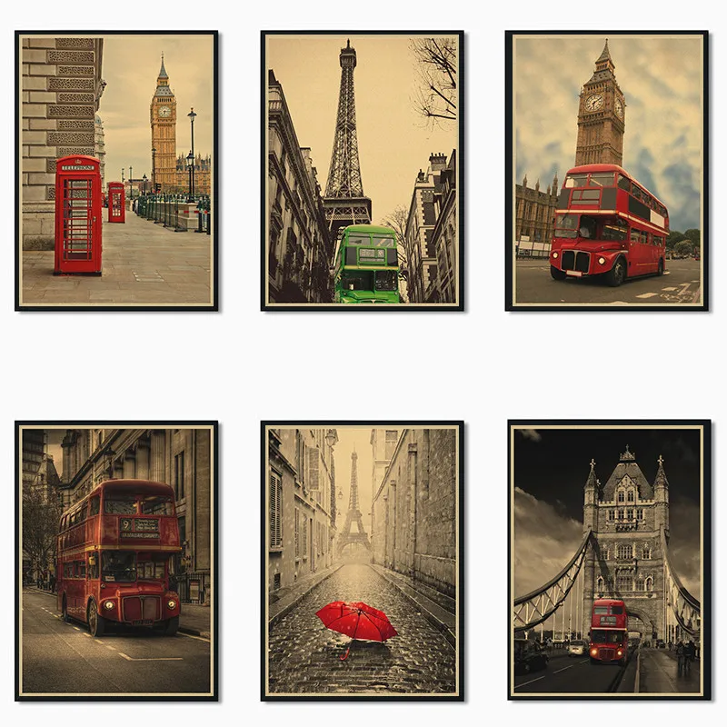 

The store recommended London red Classic Kraft Paper Poster Bar Cafe Living Room Dining room Wall Decorative Paintings