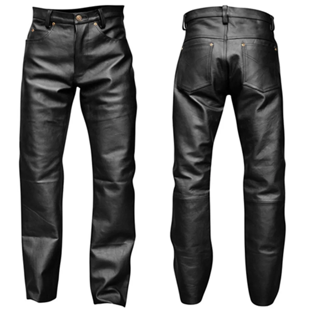 Тонкий Для мужчин кожаные брюки мужские обтягивающие мотоботы в стиле панк Штаны