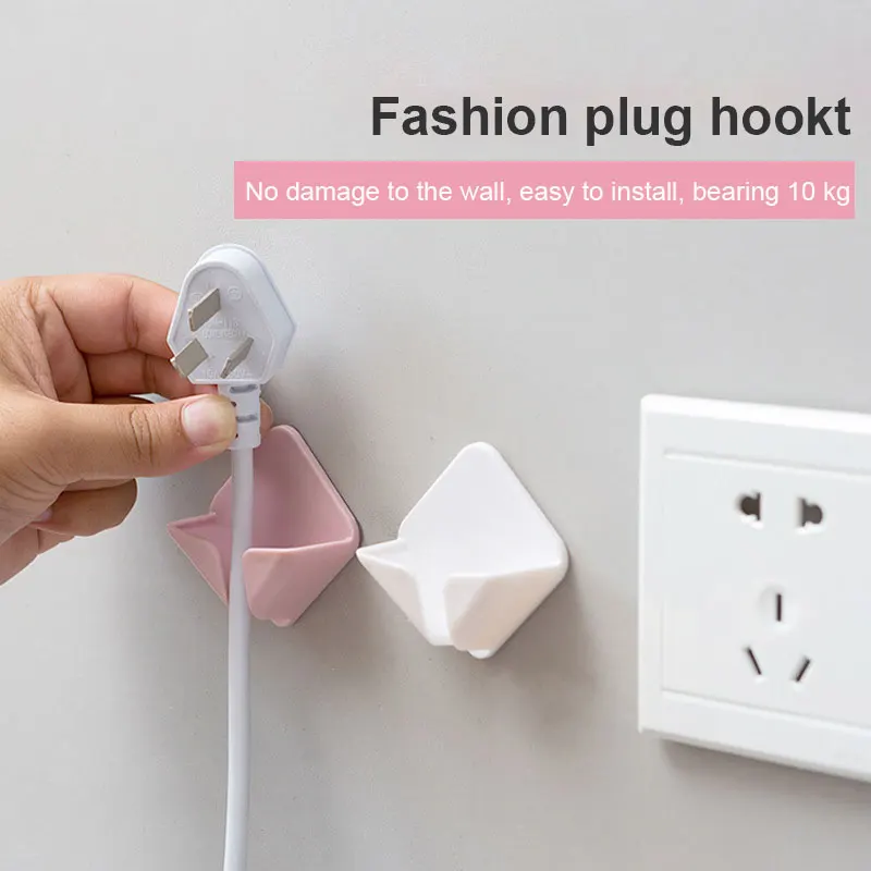 

2pcs/lot Nail-free Power Cord Storage Rack Wall Storage Hooks Kitchen Plug Hook Adhesive Hooks Power Plug Socket Hanger Holder