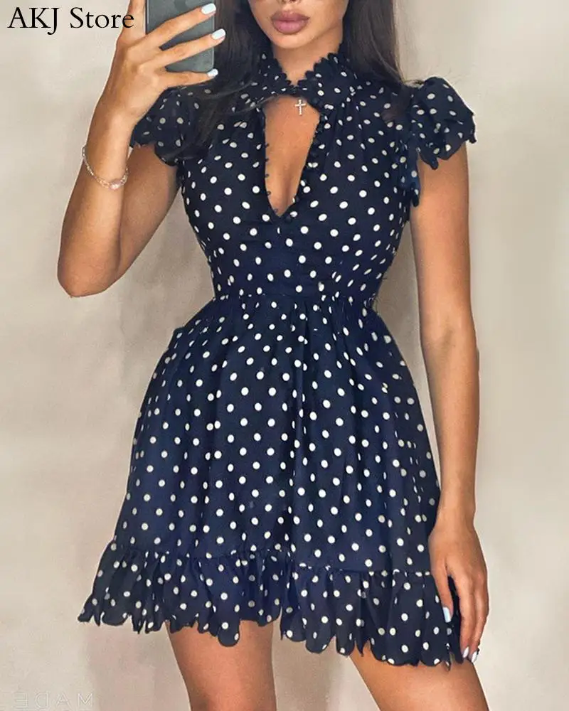 

Women Sexy Polka Dot Cut Out Mini Dress