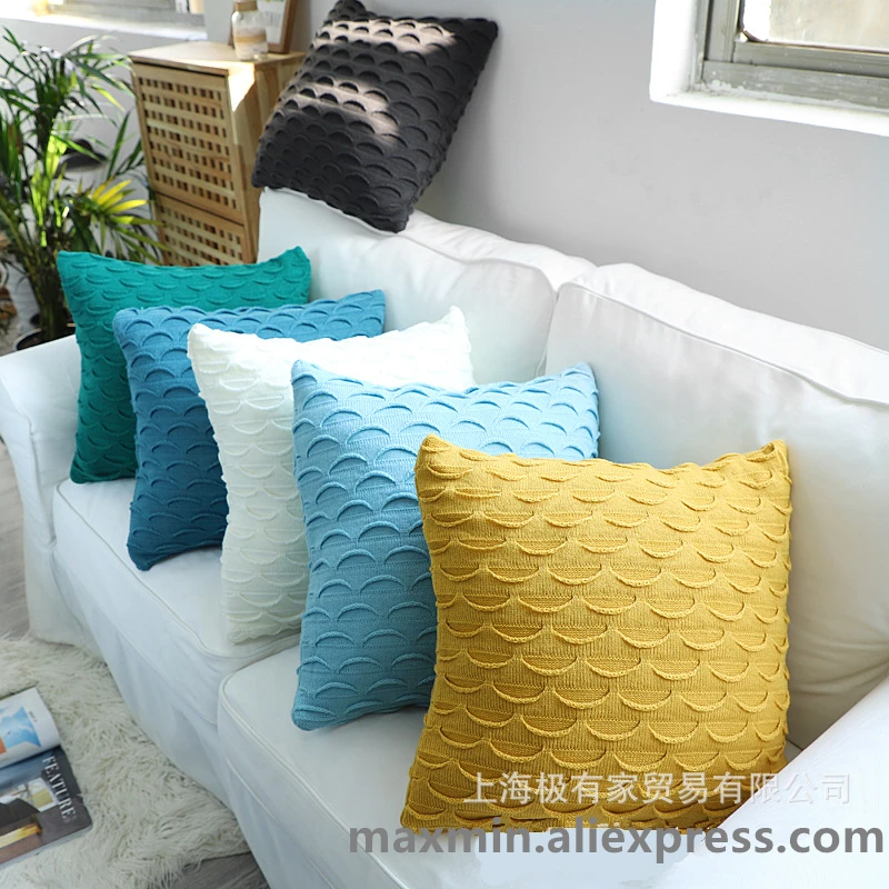 45X45 см Модный 3D чехол для подушки с рыбьей чешуей из трикотажа для декоративной подушки на диване