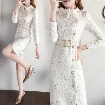 

Женское шерстяное платье в стиле ретро, плотное шерстяное платье во французском стиле, Осень-зима