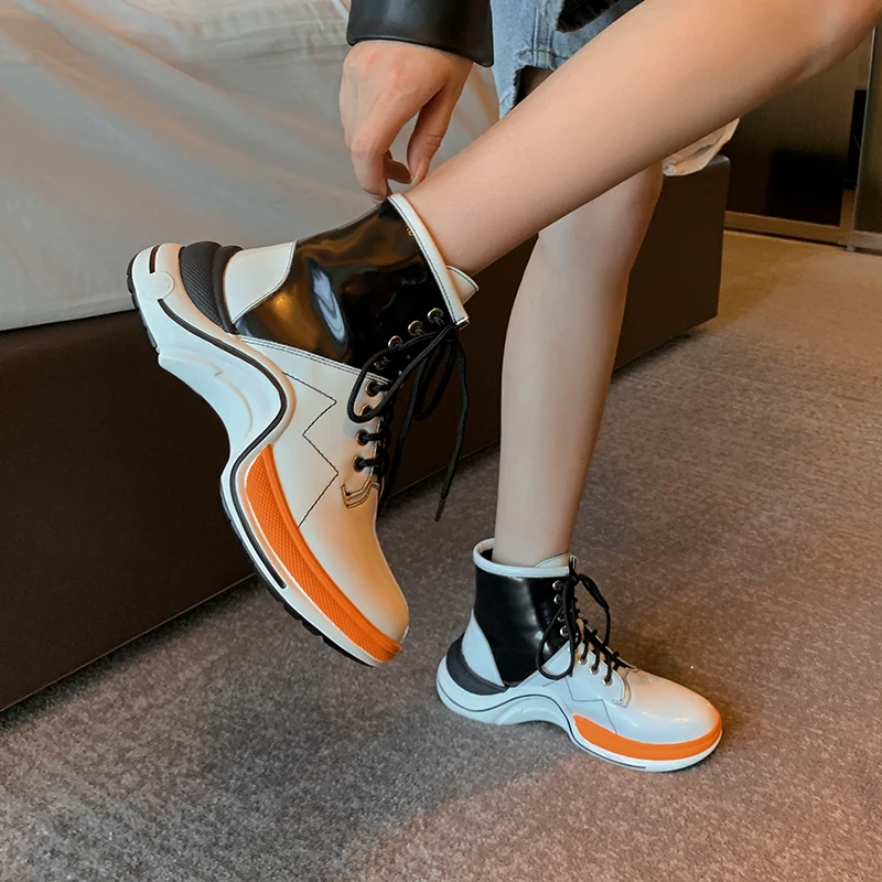 

Autuspin Fashion Women Ankle Boots Genuine Leather Winter Shoes Comfortable Platform Leisure Women's Boot Party Casual Footwear