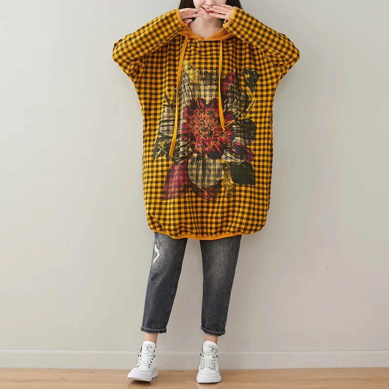 Женские Мешковатые пуловеры с капюшоном хлопковые трикотажные большого размера