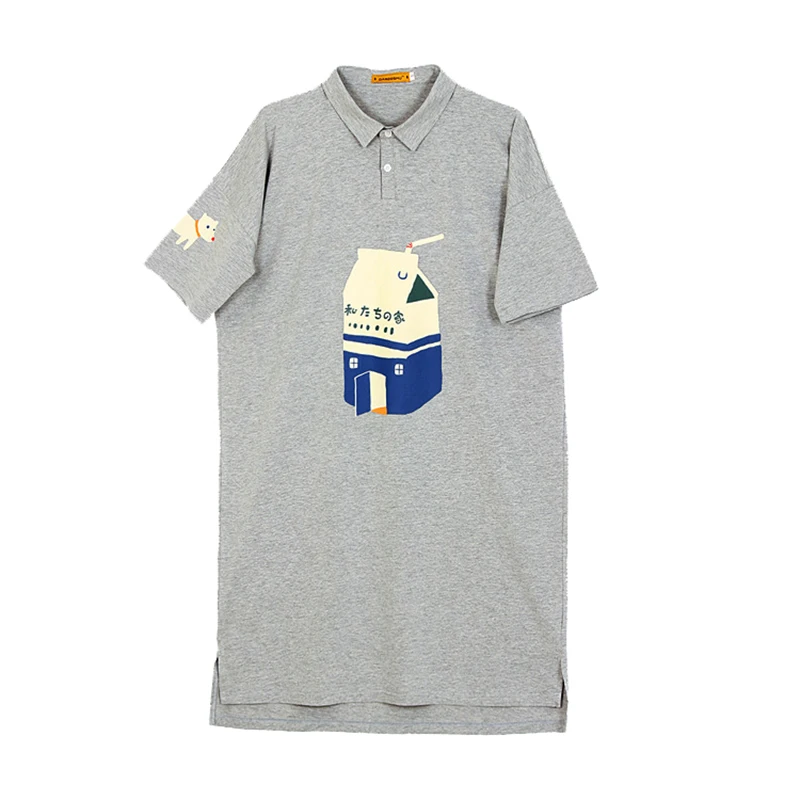 Летние новые женские свободные платья с коротким рукавом и отложным воротником