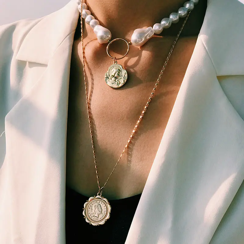 Женская винтажная цепочка JJFOUCS золотистого цвета цветной многослойный кулон с