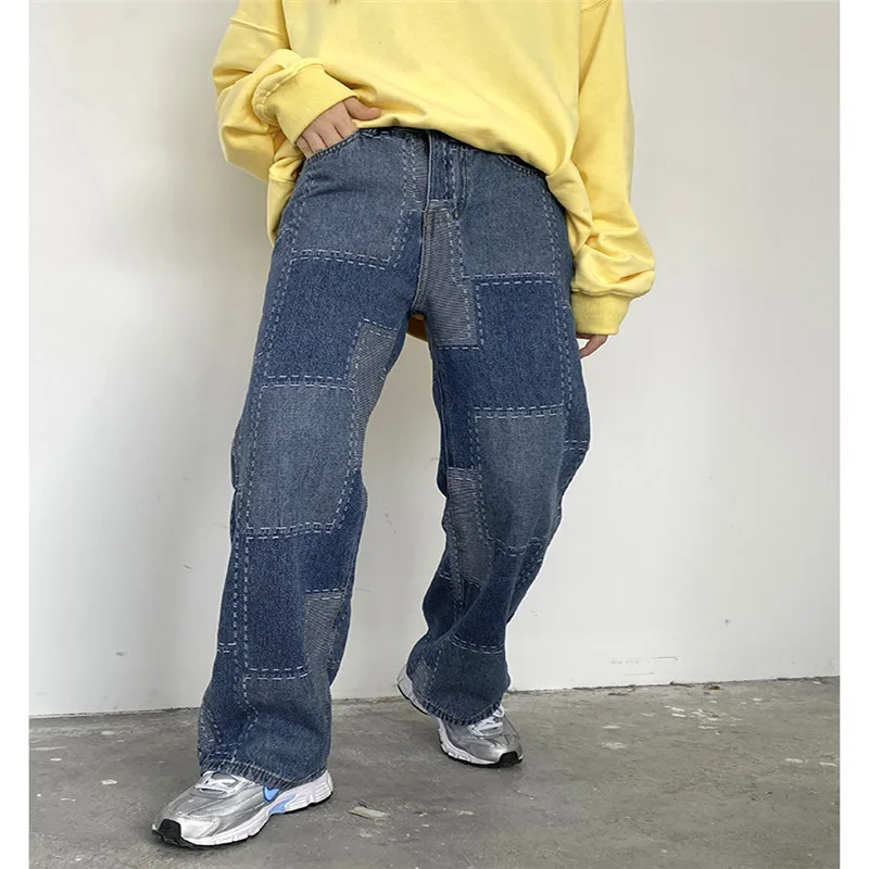 Ladies Stitching Straight Jeans Summer High Waist Loose Mother Jeans High Street Fashion Women's Trousers Jeans Women High Waist