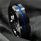 Роскошное Карбидное медное кольцо CHAUHAN с тонкой синей линией внутри, Черное Матовое вечерние ручальное кольцо, мужские памятные ювелирные изделия
