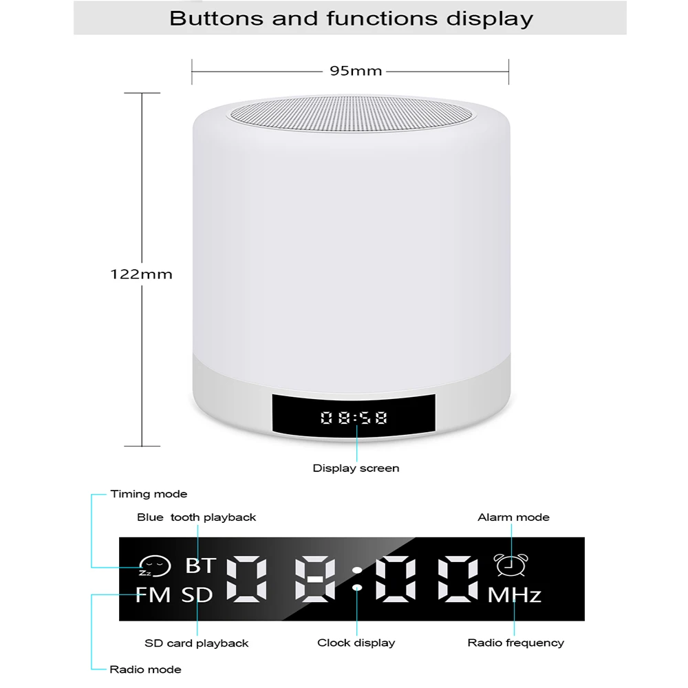 Светодиодный Будильник с цифровой динамик bluetooth свет HD радио Спальня Будильник Светодиодная подсветка динамика Поддержка FM tf-карта радио