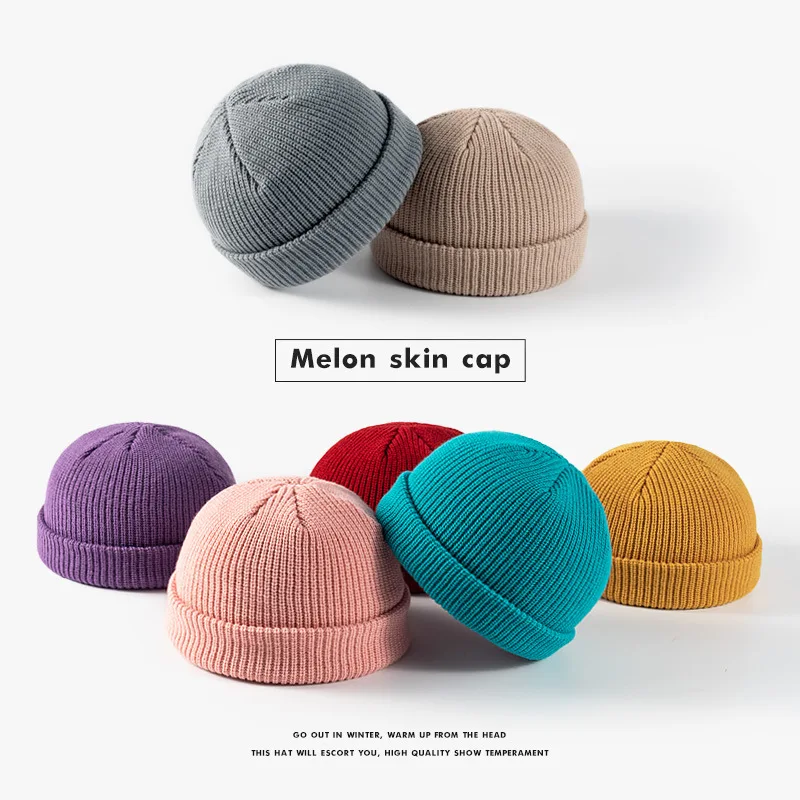 

Men's Winter Beanie Knitted Hat Men Skullcap Women Winter Warm Brimless Baggy Melon Cap Cuff Docker Fisherman Beanies Hats