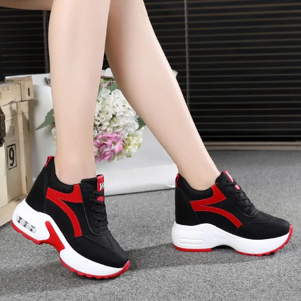 Кроссовки женские на платформе 10 см Повседневная Уличная обувь танкетке высокий
