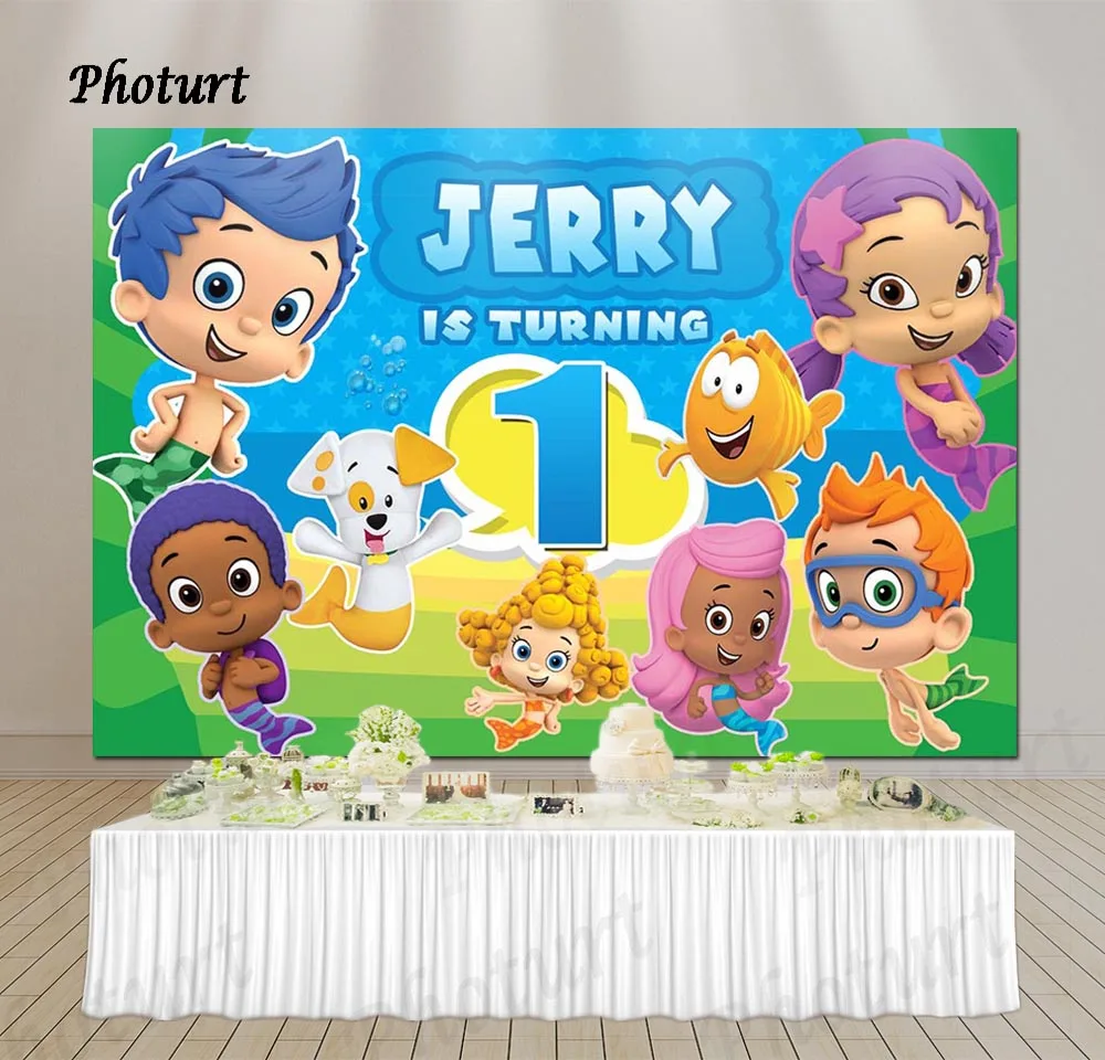 Фотофон с пузырьками для детского дня рождения фотография баннер синяя