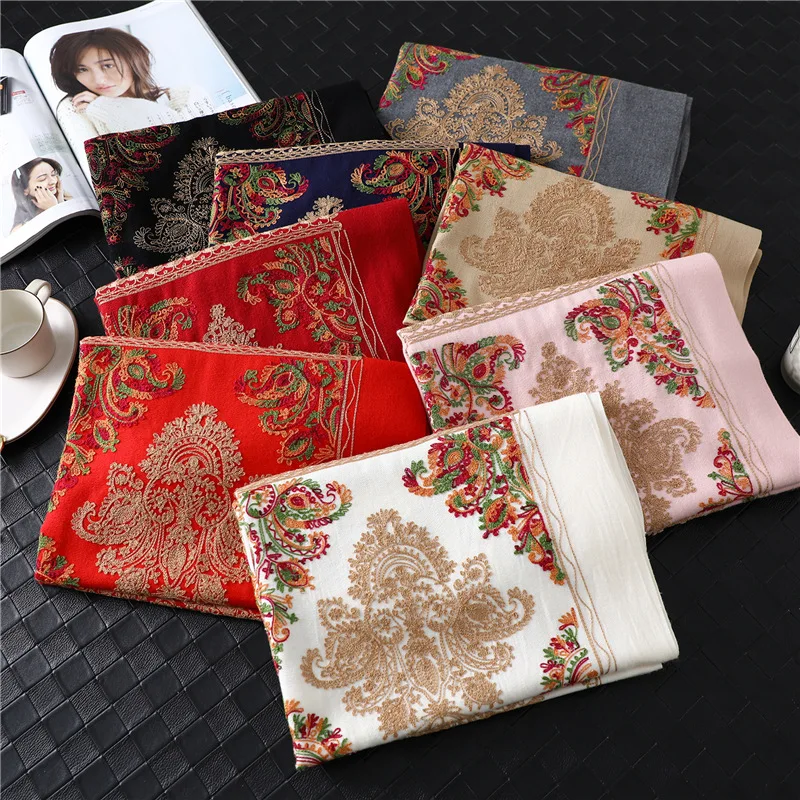 

lady shawl wrap female foulard blanket Tassel Cashmere Pashmina thick warm soft scarves women Embroider scarf