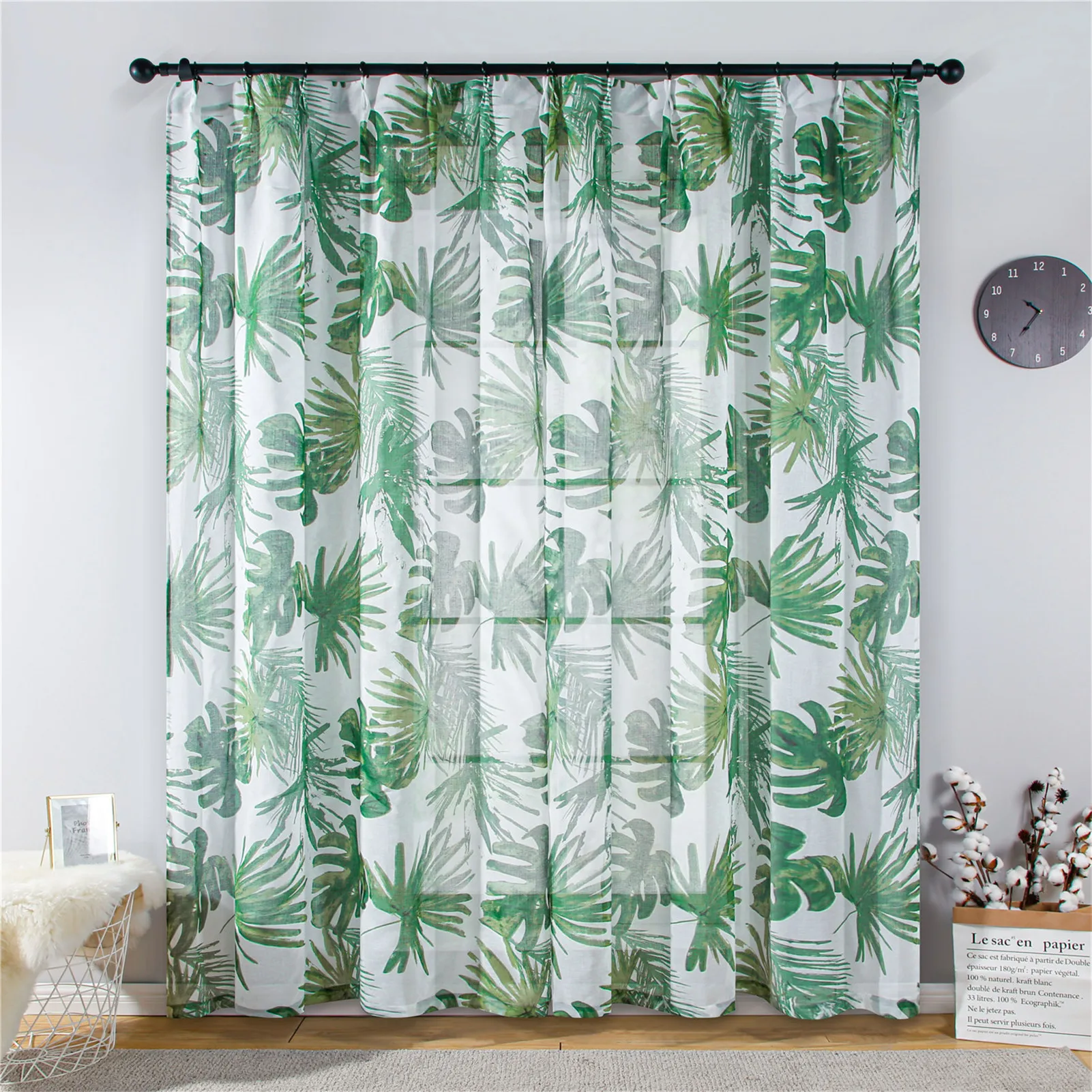 Тюль с зелеными листьями YokiSTG вуаль занавески для гостиной спальни сплошные