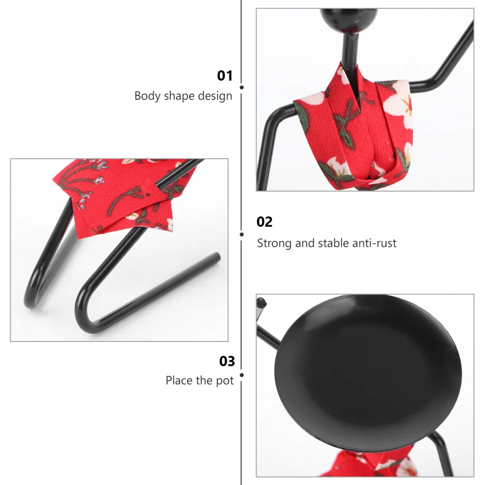 

1 Set Wrought Iron People Flower Rack Succulent Pot Creative Home Decor (Red)