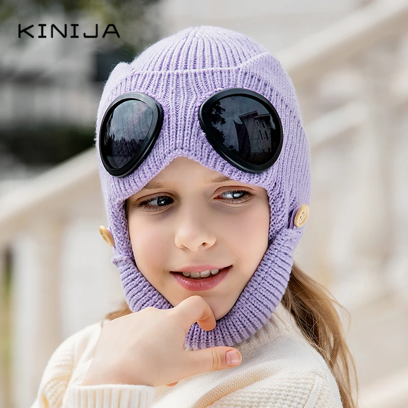 Унисекс Детский Зимний спорт на открытом воздухе очки вязаная Лыжная Шапка Кепка