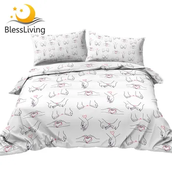 BlessLiving Love Bedding Set Hearts Comforter Cover for Couples Holding Hands Bedspreads Simple Bed Set Valentine's Day Gift 1