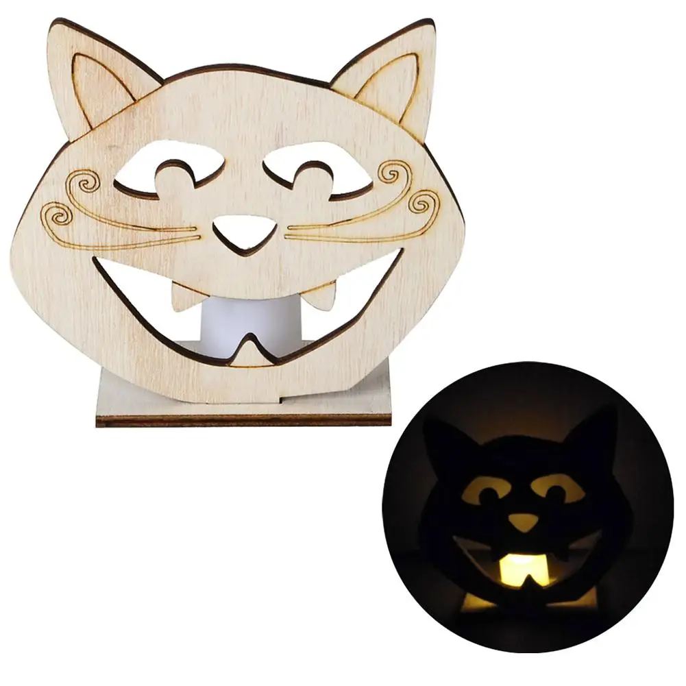 Деревянный светодиодный светильник в форме черепа/тыквы/кота украшение для дома