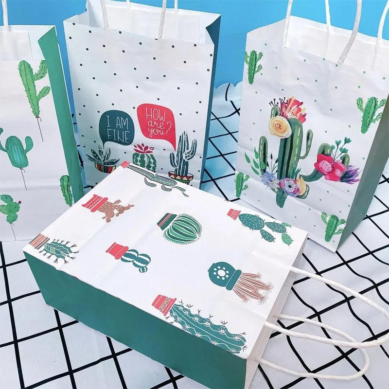 

10pcs 21*15*8cm Creative Cactus Paper Bag Plant Potted Cartoon Receptive Cake Stationery Portable Packaging DIY Birthday Gift
