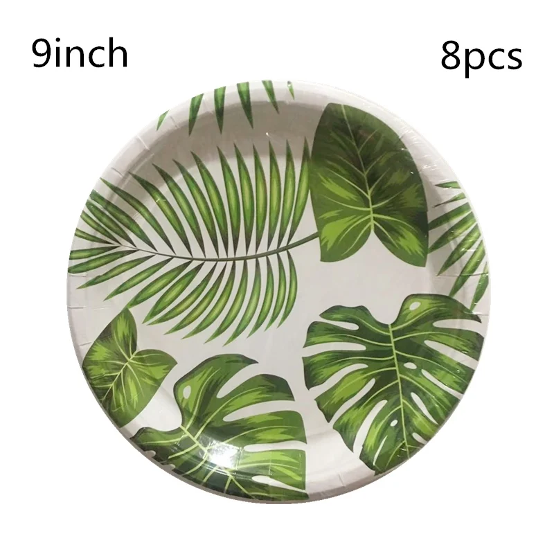 9inch Plate 8pcs Hawaiian Luau Party Decoration Flamingo Tropical Palm Leaves Tableware Paper Plates Cups Pineapple Summer Birthday Party Decor - Цвет: 9inch Plate 8pcs