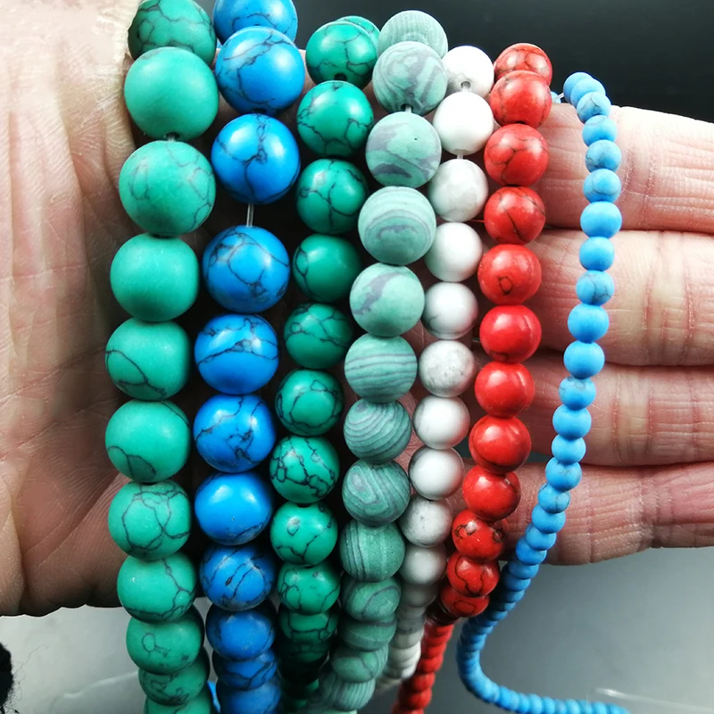 

Natural Stone Blue White Howlite Turquoises Malachite Round Charm Loose Beads For Jewelry Making 4/6/8/10/12MM DIY Bracelet