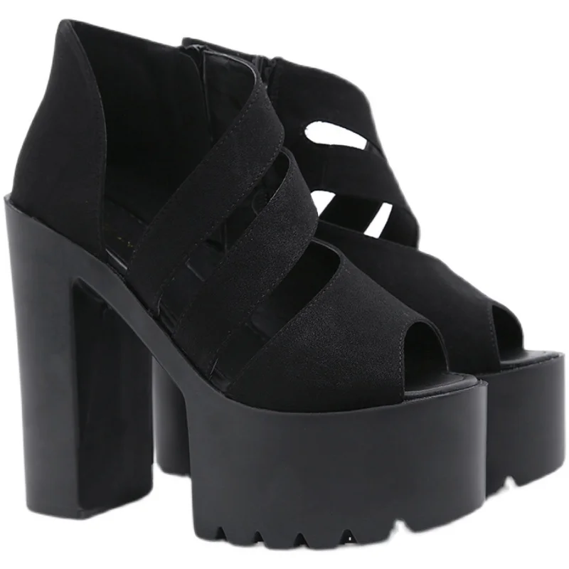 

High Heel Sandal for Women Velvet Shoes Suit Female Beige Espadrilles Platform High-heeled Fashion Suede Black Lacquered Girls C