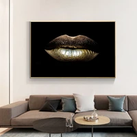 black and gold sexy lips poster print on canvas beauty makeup oil paintings cuadros wall pop art for room home one piece decor