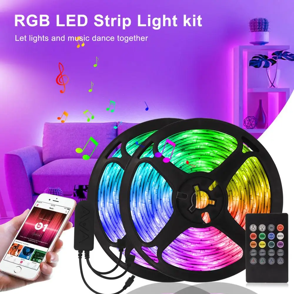 

12V Bluetooth LED Strip Light RGB SMD 5050 5M Flexible Ribbon Color Changing Music Sync Smart LED Light For Home room decoration