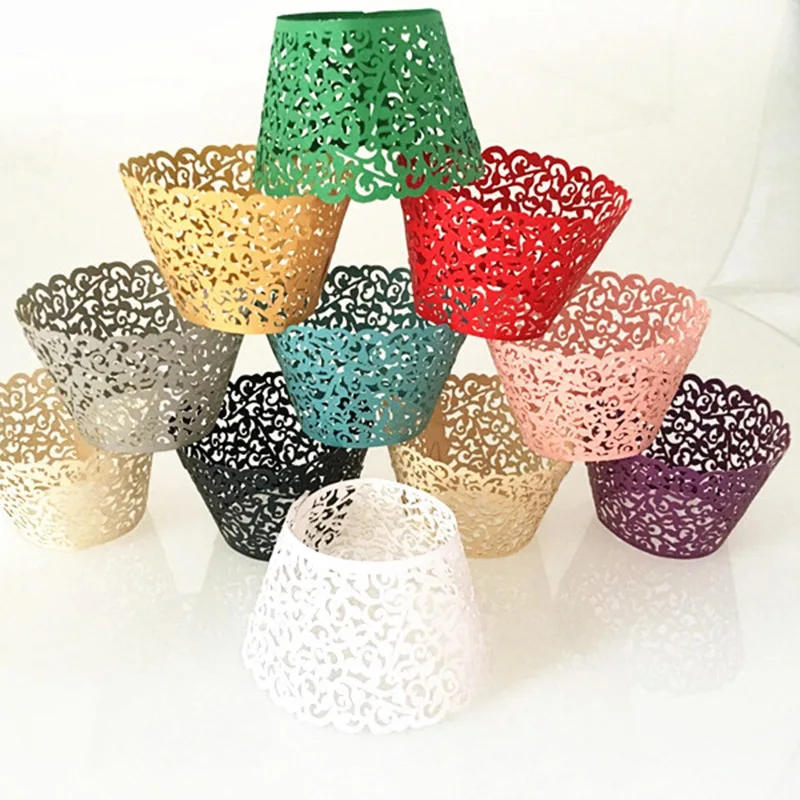 50 шт./лот маленькая лоза кружевная лазерная резка обертка для кексов чашка