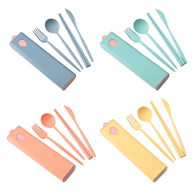 

Creative Wheat Knife Fork Spoon Chopsticks Set Student Tableware Travel Storage