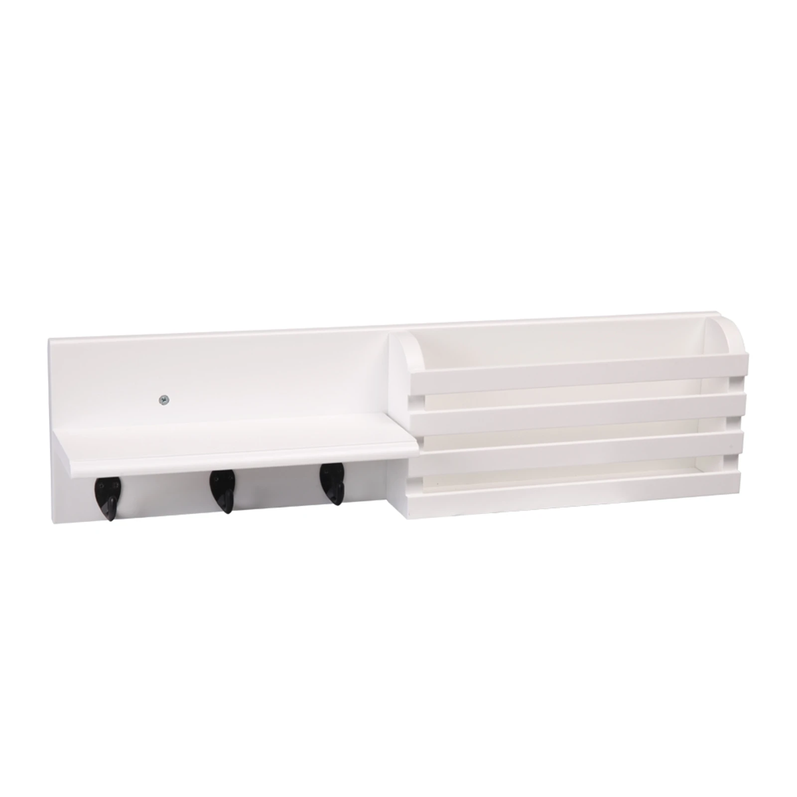

Wood Fiber Wall Shelf and Mail Holder with 3 Hooks 24-Inch by 6-Inch White With Key-hole Slots Perfect For Keys Accessories Mail